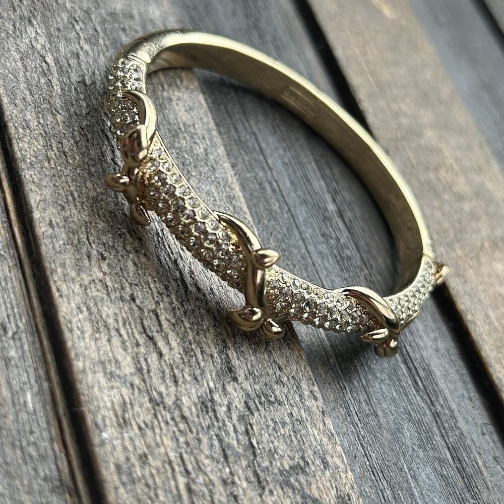 Coach Womens Gold Tone Crystal Pave Script Vine Hinge Bangle Bracelet - Picture 15 of 16